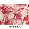 kpytomoaの女性のファッションベルトの花柄のファッションMidi Shirt Dressヴィンテージ3四半期スリーブボタンアップ女性ドレスMujer 211206