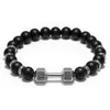 Moda Fitns Dumbbell Charme Pulseira 8mm Pedra Natural Preto Agate Bead Trecho Stretch