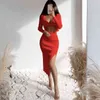 Woman Casual Red Slim Knitted Skirt Suit Spring Elegant Female Soft Elasticity Cardigan Suits Ladies Solid Kint Sets 211106