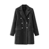 Elegante Frauen Zweireiher Blazer Mode Damen V-ausschnitt Jacke Streetwear Weibliche Chic Grau Taschen Mäntel 210430