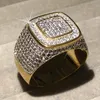 Hip Hop Micro Pave Sona Diament Kamienie Wszystkie Iced Out Bling Ring Big 925 Sterling Silver Pierścienie Dla Mężczyzn Biżuteria Prezent