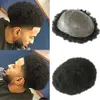 6mm Afro Toupee Siyah Erkekler Için İnsan Saç Afrika Amerikan Peruk Tam Cilt 8x10 inç Mens Kinky Kıvırcık Peruk