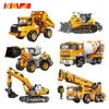 Engenharia Bulldozer Guindaste Trabalhador de Trabalho Misturador de Cimento Misturador Building Borner Cidade Construção Brinquedo Bloqueio Compatível Q0624