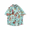 hawaiian shirts for men japanese geisha funny printed white pink korean casual vacation shirt 210721