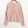 Koreański styl jesień zima sweter sweter V-Neck paski moda elegancka przyciski stałe kobiety dzianiny 1116 210510