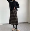 高品質の冬のウールの長いプリーツスカートの女性の韓国風のウエストのミディプレス札の女性ヴィンテージのプラスサイズの服210421
