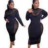 Casual Kleider Plus Größe Frauen Kleidung 2021 Sommer Alle Spiel Reine Farbe Gestrickte Mesh Allgleiches Schwarz 5Xl Ladies Sexy bodycon Party