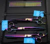 JOEWELL 8.0 inch rainbow hair cutting/thinning scissors kit with leather case professional pet hair-beauty shear set