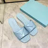 Top Quality Fashion Designer Women Ladies Slippers Triangle Buckle Flat Leather Cowhide Gentle Slippers Outdoor Luxury Vacation Summer Beach Shoes Size 35-40