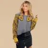 Drukuj zwierzę Lampart z długim rękawem Sweter Jesień Zima Fashion Crew Neck Raglan Patchwork Luźne Casual Pullover Top 210522