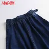 women dark blue denim midi skirt faldas mujer autumn winter office ladies elegant chic mid calf skirts BC99 210416