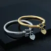 Steel Titanium Bangle Cable Wire Gold Color Love Heart Charm Bracelet with Hook Closure for Women Men Wedding Jewelry D4QW