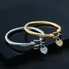 3u1r Bangle Titanium Steel T-Home Cable Wire Gold Color Love Heart Charm Bracelet with Hook Closure for Women Men Wedding Jewelry