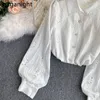 Вышивка женская белая рубашка с длинным рукавом одиночная погружная корейская блузка весенние рубашки Элегантная капля 210601