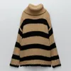 Women's Sweaters Color Contrast Lazy Style Loose Large High Neck Oversized Striped Knitted Sweater Women Clothes 2021 Korean Fashion
