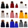 Pompom Ball Knitted Hat Winter Warm Women Parent-child Knitting Caps Twist Knit Beanies Imitation Braid Hair Ball Wool Cap Party Hats RRA4504