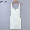 Romantik Kadınlar Yan Yarıklar Kulübü Parti Seksi Elbise Kadın Draped Asimetrik Ince Robe Yaz Gecesi Dışarı Vestido 210430