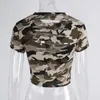 Sexy Camouflage Midriff Women Sport T Shirt Yoga Crop Top Szybki Suchy Działanie Sportowe Koszulki Siłownia Odzież Strój