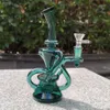 2021 Hookah Bong Glas DAB RUG Multi Color Peacork Green Recyler Water Bongs Rookleidingen 9 Inch Hoogte 14.4mm Vrouwelijk Joint met Quartz Banger