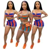 Summer Women Dressuits Bez rękawów Sling Kamizelka + Szorty Multicolor Paski Dwuczęściowe Zestawy Yoga Stroje Siłownia Odzież Plus Size Sportwear