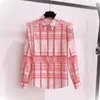 Chemise Vintage Femmes Tops Summer Puff Manches Femmes Chemises Rose Plaid Celebrity Designer Casual Office Lady Blouse Chemise 210421