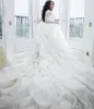 Afrikanska lyxiga långa ärmar plus storlek arabiska sjöjungfru bröllopsklänning med drasbart tåg v-hals tillbaka flicka spets brudklänning robe de mariage vestidos noiva 2022