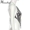 Missakso Zebra Stampa Raso Halter Crop Top Estate Donna Sexy Moda Nero Backless Senza maniche Raso Canotte Vintage 210625