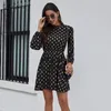 Autumn Spring Dress Fashion Black Elegant Ladies Gold Dots Print A Line Dresses For Women Party Clothes New Arrival Fall 210415