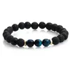 Natural Volcanic Stone Beaded Bracelets & Bangles Elastic Rope Energy Pendant Jewelry Gift With Card for Women Men