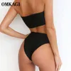 OMKAGI Bandeau Bikini 2020 Swimwear Women Solid Bikini High Waist Swimsuit Swimming Bathing Suit Biquini Maillot De Bain FemmeX0523