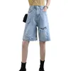 Damen Jeans Damen L-4XL Plus Size Hohe Taille Frau Sommer Mit Löchern Knielang Weibliche Studenten Vintage Denim Hosen Lose Hälfte