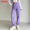 Women Solid White Cargo Strethy Waist Pants Loose Trousers Joggers Female Sweatpants Streetwear 4P52 210416