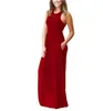 Kvinna sommar strand klänning solid blå svart röd ärmlös fest maxi långa klänningar vestidos sundress casual elegant 210520