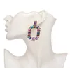 Grande geometria quadrada brinco vintage pedra de cristal longo dangle brincos de arco-íris para mulheres jóias festa de casamento