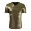 Sllver Metallic Glitter Tshirt Men Halloween Costume Mens Tshirs Homme Stage Performance T Shirt Male 3XL 210522