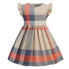 2022 여름 신착 격자 무늬 아동복 패션 소녀 드레스 코튼 반팔 공주 키즈 캐주얼 의류 2-6 년