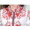 Damskie topy Silk Button Up Shirt Spring Satin Drukowane Z Długim Rękawem Top Women Bluzka i wierzchołki 210512