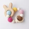Drewniane podkłady dla niemowląt Zwierząt Ząbkowanie Pierścień Szydełka Koraliki Chew Toy Baby Ząbkowanie Bransoletka Noworodka Prysznic Prezent