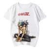 Gorillaz camisetas Banda de rocha de música dos desenhos animados Imprimir Streetwear Homens Mulheres Hip Hop Pop Oersized T Shirt 100% Algodão Tees Tops Vestuário Y220214