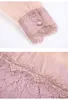 Pullover pink Spring Lace Blouses Chiffon nail bead Elegant Blouse Shirts Long Sleeve Ruffle Sexy Mesh 615B 210420