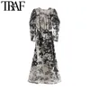 TRAF Kadınlar Zarif Moda Çiçek Baskı Wrap Maxi Elbise Vintage Uzun Kollu Papyon Sashes Kadın Elbiseler Vestidos 210415
