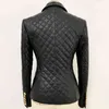 HAUTE QUALITÉ Nouveau Designer Élégant Blazer Femmes Lion Boutons Grille Coton Rembourré Slim Fit Veste En Cuir Synthétique 210330