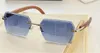 Verkoop van modeontwerp zonnebril 0126 vierkante randloos frame gesneden lens houten print tempel topkwaliteit UV400 Protective Eyewear5907065