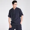 Moda de verão Tradição bege de linho de algodão masculino chinês Camisa de manga curta Tang Tang M L XL XXL XXXL 2606 Camisas casuais