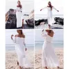 Teelynn longo vestido boho branco sexy fora do ombro praia sundress flare manga longa splice lace mulheres vestidos verão vestidos 210806