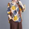 Summer Arts Style Women Loose O-neck T-shirt Polka Dot Print Cotton Linen Tee Shirt Femme Vintage Tops Big Size M04 210512