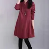Primavera algodón lino una línea vestido casual para mujeres suelta botón sólido vestidos de manga larga bata femme 12676 210417