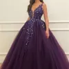 Dark Purple Tulle Princess Prom Dresses 2020 Selling Custom Bling Beads Applique Spaghetti Strap Formal Evening Party Gowns P28768918
