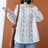 Spring Arts Style Kobiety Z Długim Rękawem Loose Tshirt Haft Vintage Bawełna Linowa Koszulka Femme O-Neck Tops Plus Size M607 210512