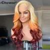 180% Density Pink BrownRed Glueless Colored Human Hair Wigs For Women Brazilian Body Wave Ombre Lace Front Wig Bleached Knots